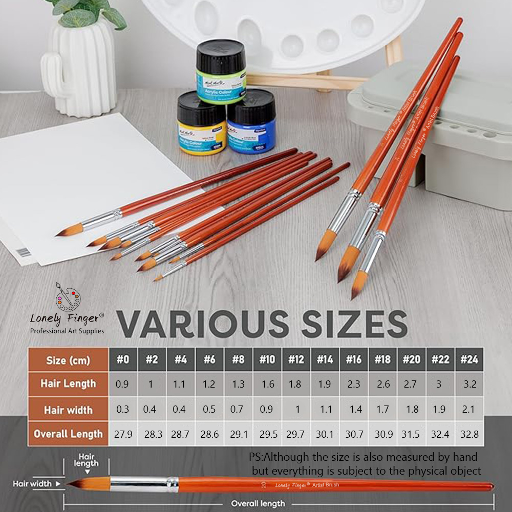 13pcs Long Handle Artist Water - Detailing Brush Set recension och pris